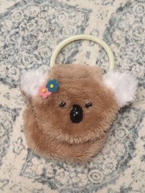 Russ Berrie Brown Plush Koala Handbag with White Ears and Pink & Blue Flower